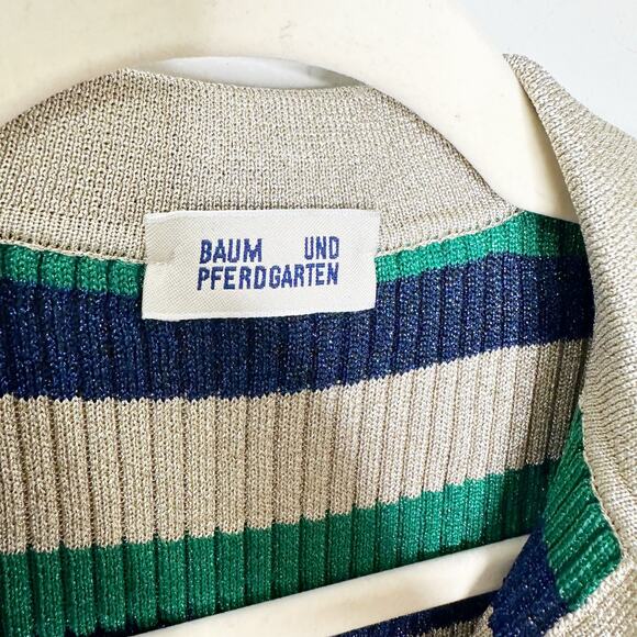 Baum Und Pferdgarten Womens Cliantha Polo Knit Top Goldlurex Stripe Size XS - Picture 6 of 9